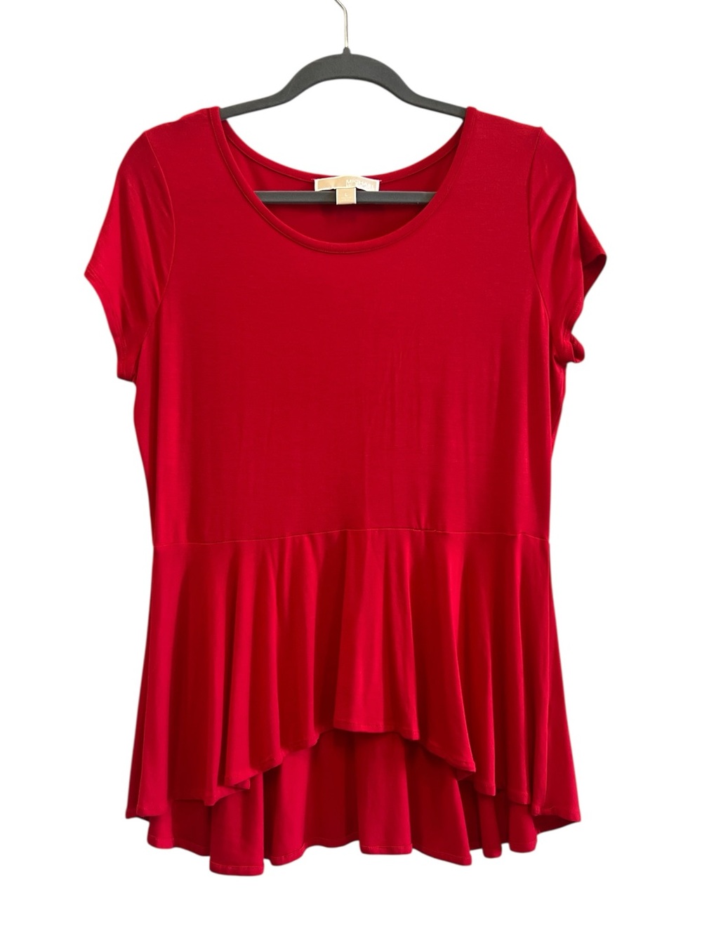 MICHAEL Michael Kors Red Short Cap Sleeve High-Low Peplum Hem Top Size Large